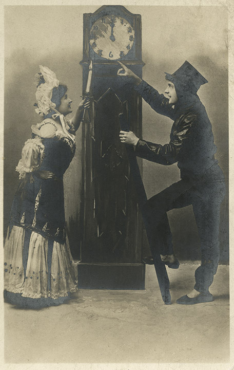 Přání s kominíkem k novému roku, kolem 1908.