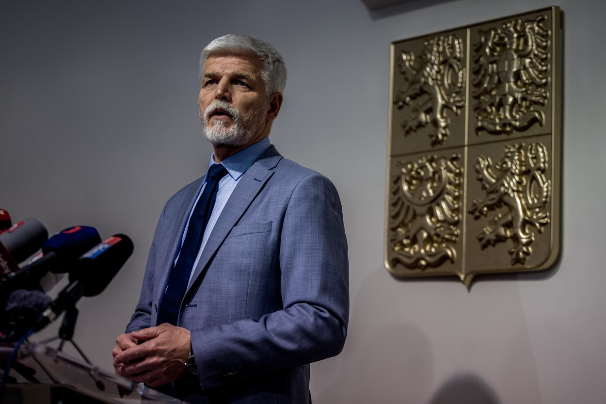 Prezident Petr Pavel na tiskové konferenci 16. března 2023.
