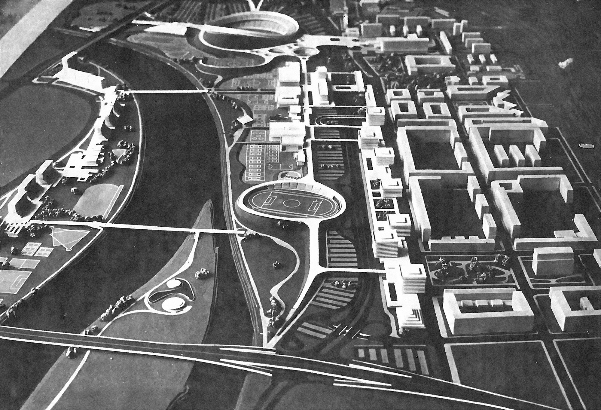 Plán olympijského areálu v Libni. Šedesátá léta.