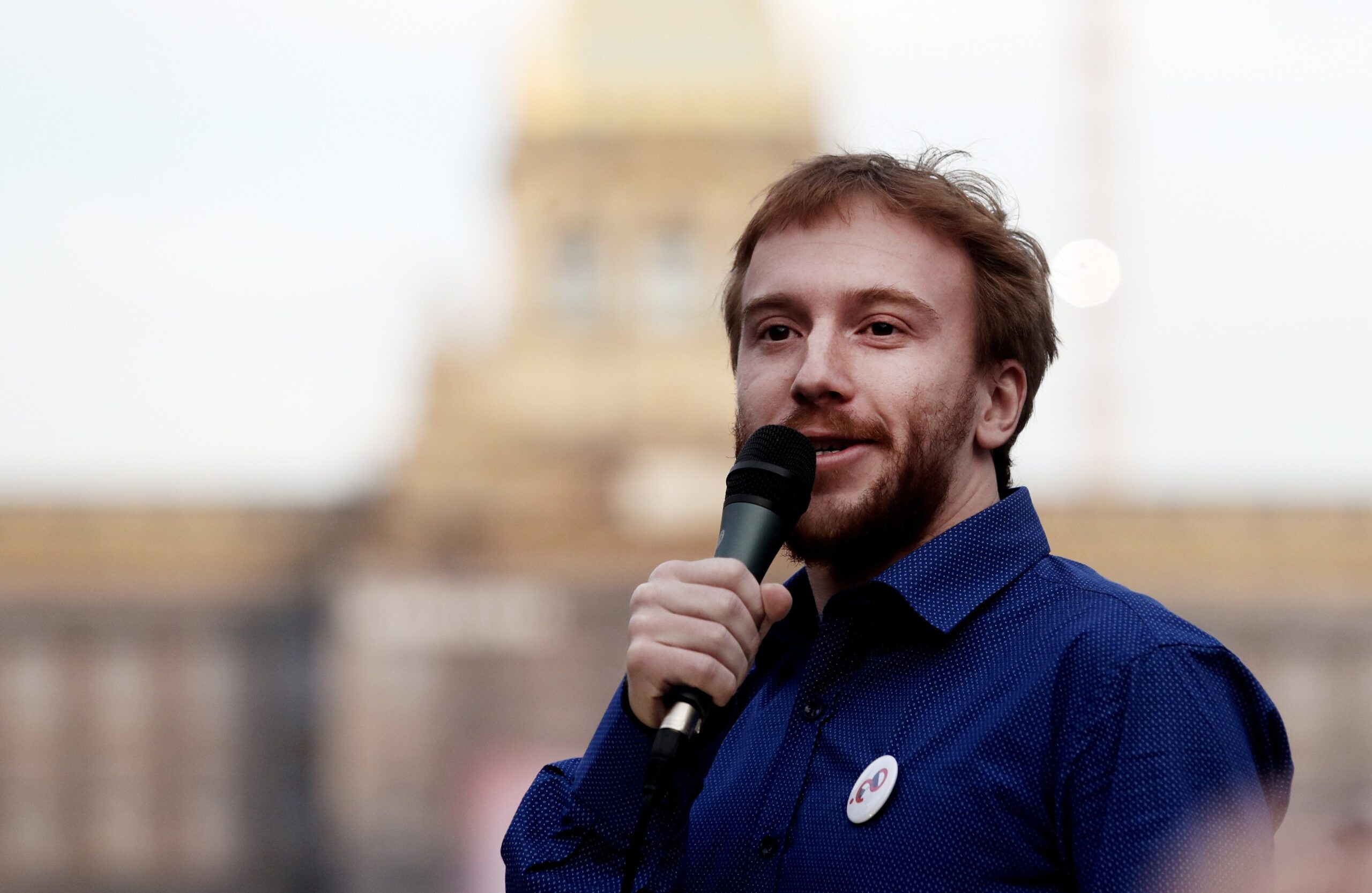 Mikuláš Minář při demonstraci na Václavském náměstí. Praha, 9. dubna 2018.
