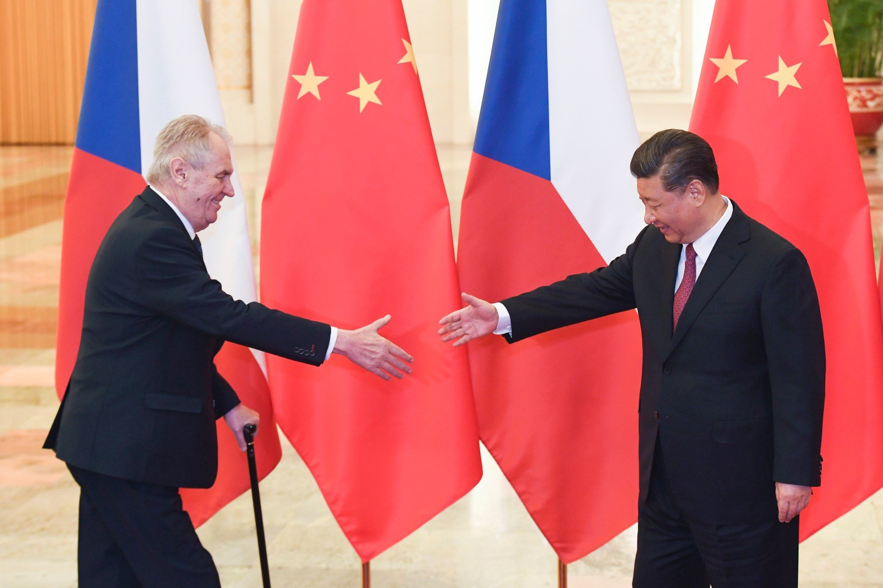 Český prezident Zeman a čínský prezident Si. Duben 2019.