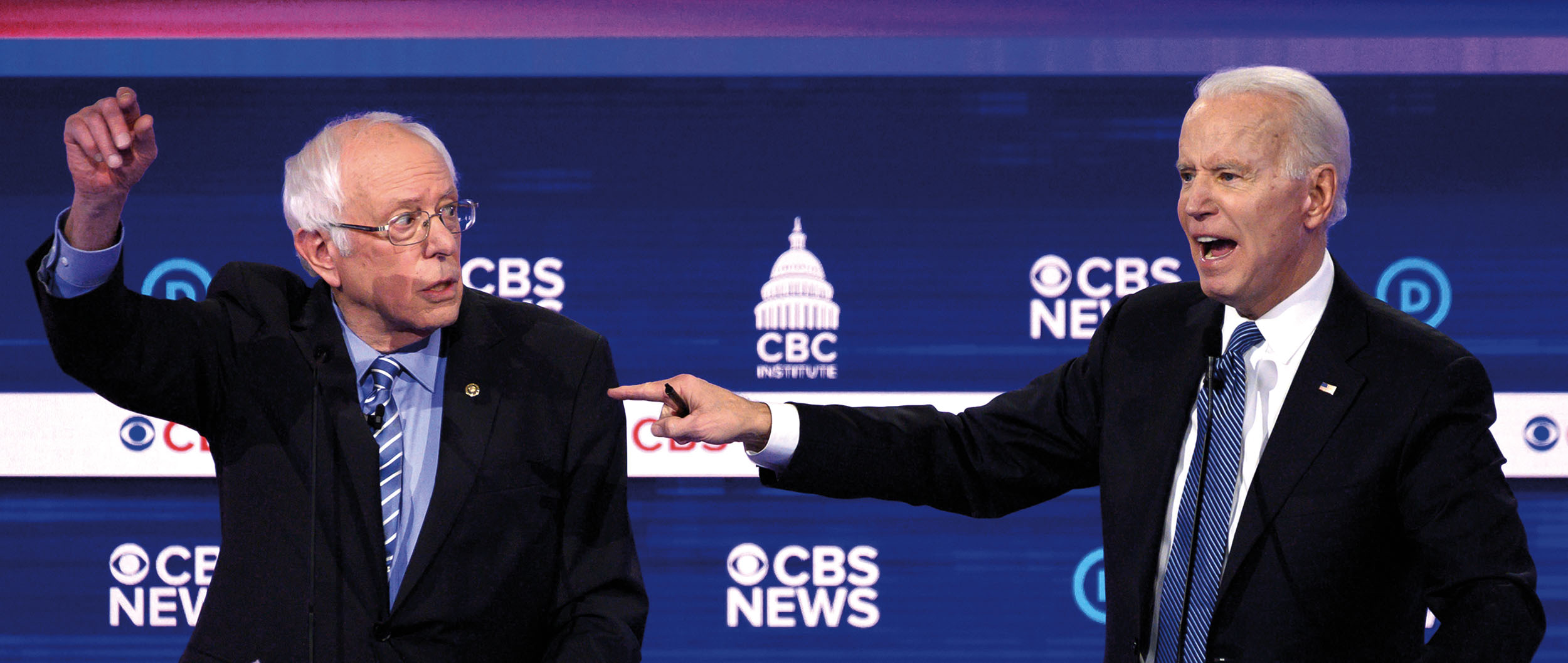 Bernie Sanders (vlevo) a jeho hlavní rival v demokratických primárkách Joe Biden.