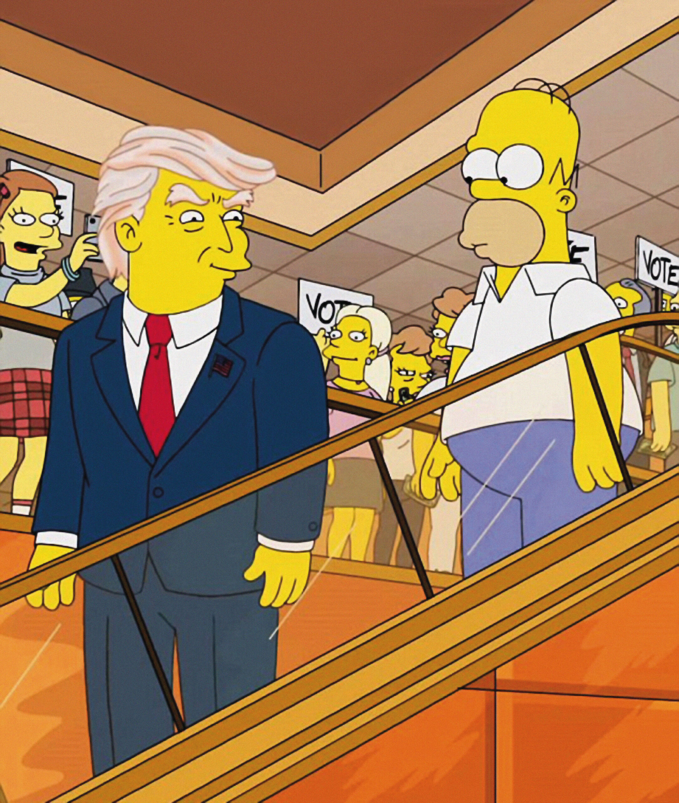 Červenec 2015. V krátkém filmu Trumptastic Voyage mimo standardní epizody touží mít Homer stejné vlasy jako tehdy čerstvý kandidát na prezidenta Donald Trump.