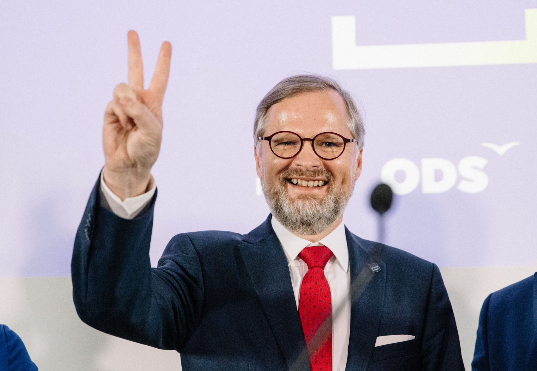 Kandidát na premiéra a předseda ODS Petr Fiala po vítězství koalice Spolu ve volbách 2021.