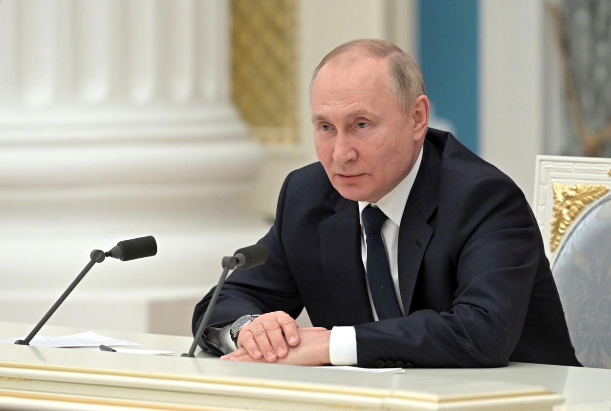 Vladimír Putin při setkání s podnikateli. Moskva, 14. února 2022.